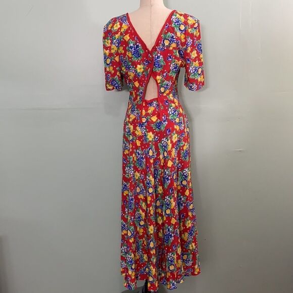 Vintage Floral Open Back Midi Dress - Picture 3 of 9